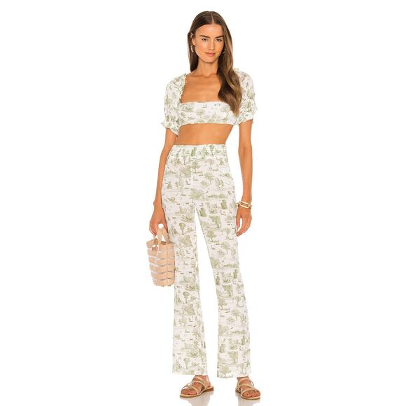 WeWoreWhat Pants - WeWoreWhat green white semi sheer 2 piece‎ set